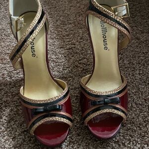 Dollhouse Red and Black Strappy Heels